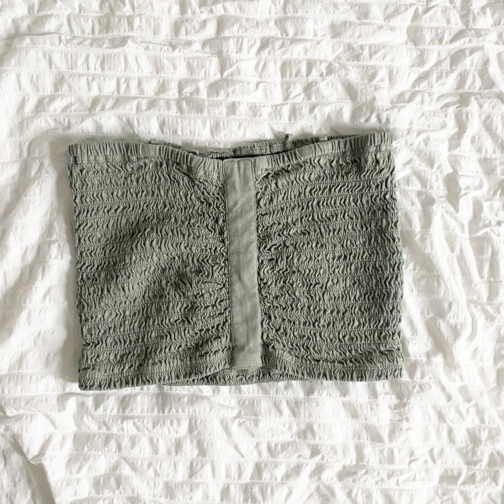 Small Sage Green American Eagle Ruffled Tube Top/Tank Top